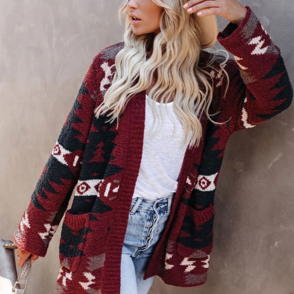 TrIbal Aztec Pocket Oversized Boyfriend Cardigan - Picture 4 of 16